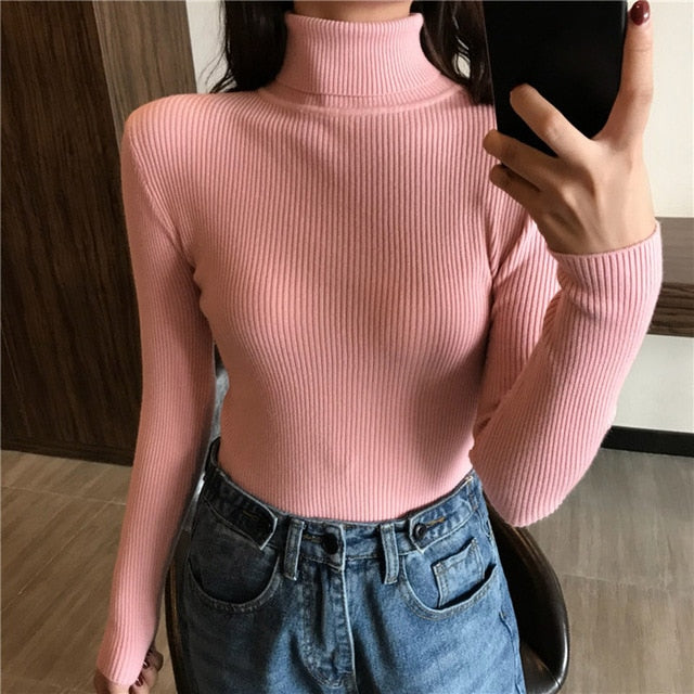 Thick Sweater Women Knitted Ribbed Pullover Sweater