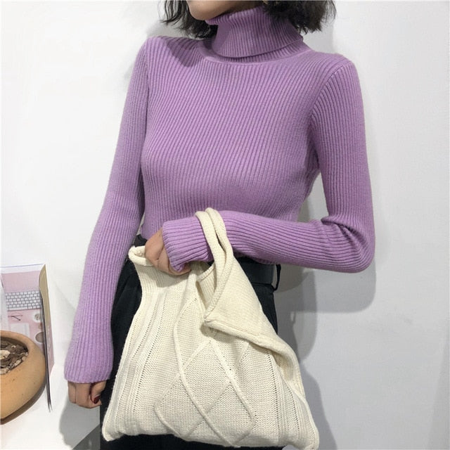 Thick Sweater Women Knitted Ribbed Pullover Sweater