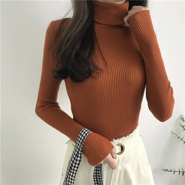 Thick Sweater Women Knitted Ribbed Pullover Sweater