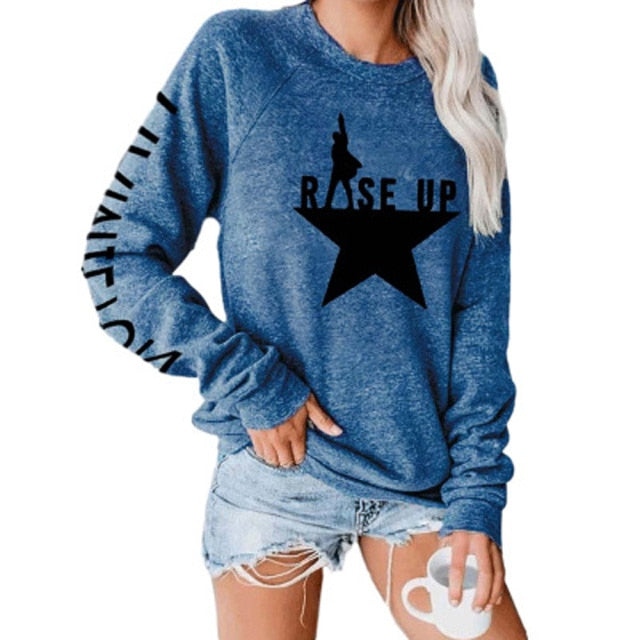 Stars Print Sweatshirts Women Long Sleeve Top Autumn New O-neck Sweatshirt Casual Female Loose Hoodies Datura Letter Pullover