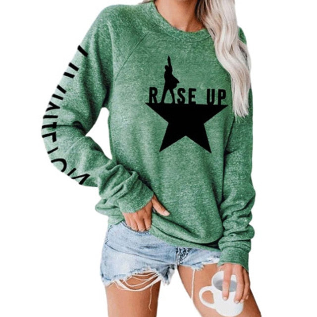 Stars Print Sweatshirts Women Long Sleeve Top Autumn New O-neck Sweatshirt Casual Female Loose Hoodies Datura Letter Pullover