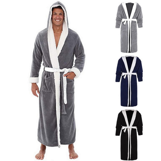 Men Casual Kimono Piece pajamas Autumn Flannel Long Robe Thick Warm Sleepwear Plus Size 5XL Nightgown Male Casual Homewear