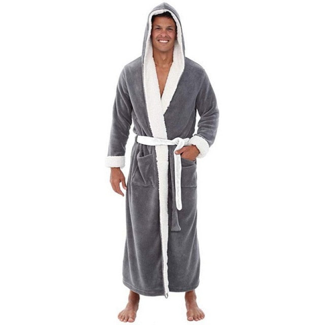 Men Casual Kimono Piece pajamas Autumn Flannel Long Robe Thick Warm Sleepwear Plus Size 5XL Nightgown Male Casual Homewear