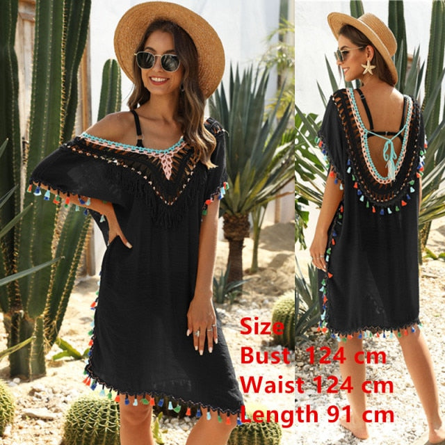 Woman Beach Cover Up Dress Fringe Tunic Yellow Beachwear 2021 Summer Women Tassel Bathing Suit Women's Swimsuit Cover-Ups Pareos