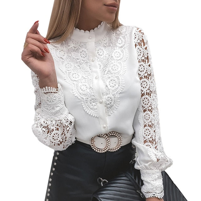 Sale Women Deep V Neck Top White Jacquard Fashion Shirt Female Long Sleeve Chic Shirt Sexy Polka Dot Solid Mesh Blouses D30