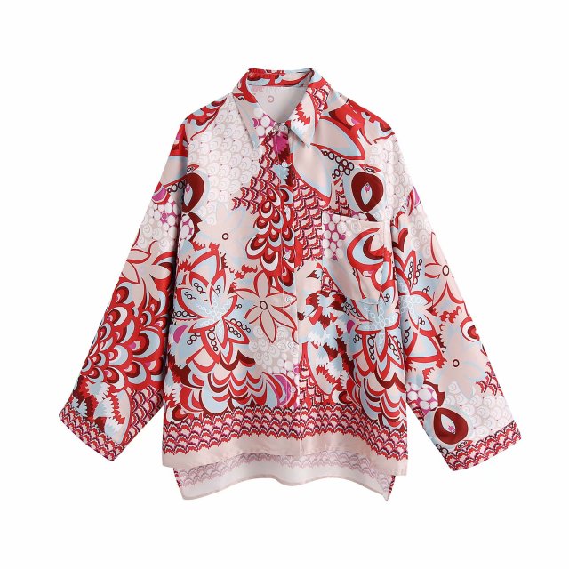 PUWD Elegant Woman Red Print Shirt Suits 2021 Spring Fashion Ladies Indie Folk Suits Ladies Vinatge Beach Suits