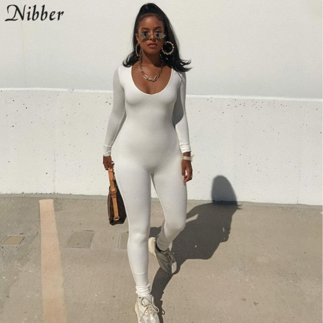 Nibber Basic Bodycon Jumpsuit For Women‘s Clothing Casual Brown Fitness Rompers 2021 Y2K Playsuit Activity Streetwear Overalls