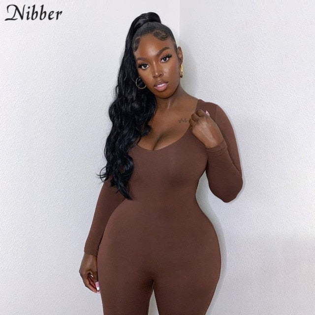 Nibber Basic Bodycon Jumpsuit For Women‘s Clothing Casual Brown Fitness Rompers 2021 Y2K Playsuit Activity Streetwear Overalls