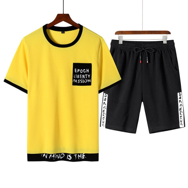 Men's Sets Hip hop Clothes Streetwear Spring Summer Outfit Male T-shirt + Pants Two Pieces Fashion Set Casual Pullover Plus Size