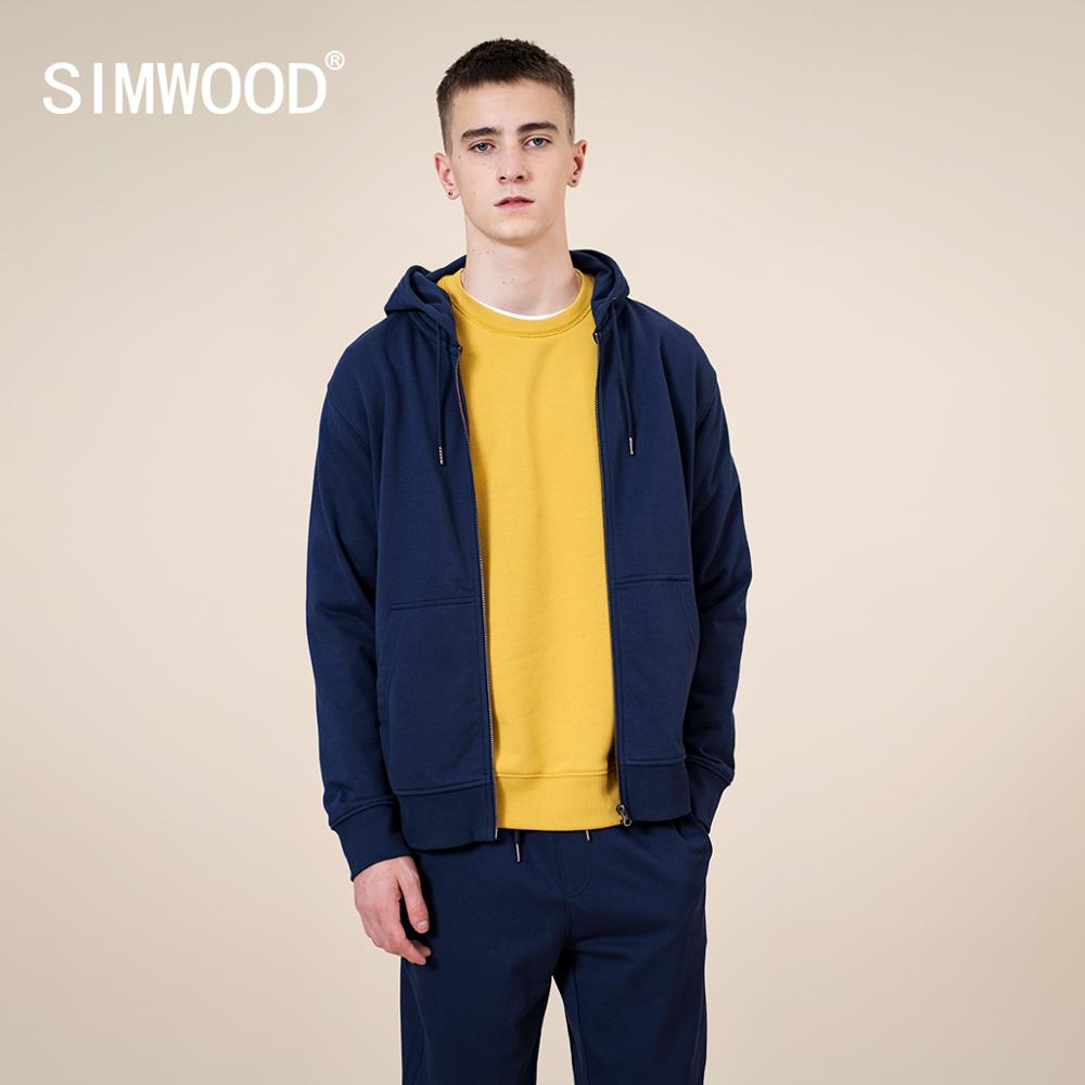 SIMWOOD 2021 Autumn Winter New Cotton-Jersey Zip-Up Hoodie Men basic hooded Sweatshirts Comfortable Jogger Jackets Outerwear