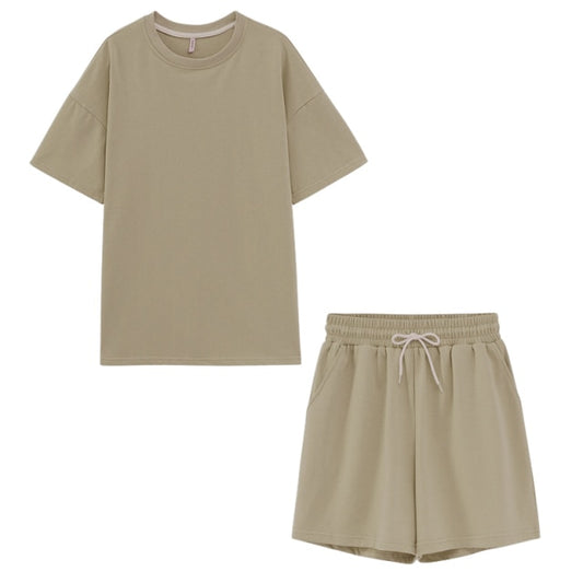 Womens Two Peice Set Cotton Oversized T-shirt and High Waist Shorts