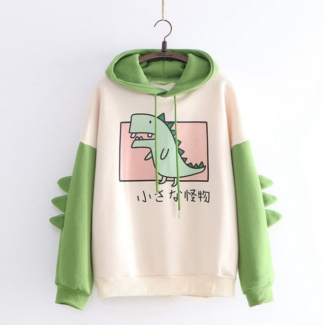 Hoodies Women Fashion Splice Dinosaur Print Sweatshirt Tops Casual Long Sleeve kawaii Clothes ropa mujer толстовка женская топ