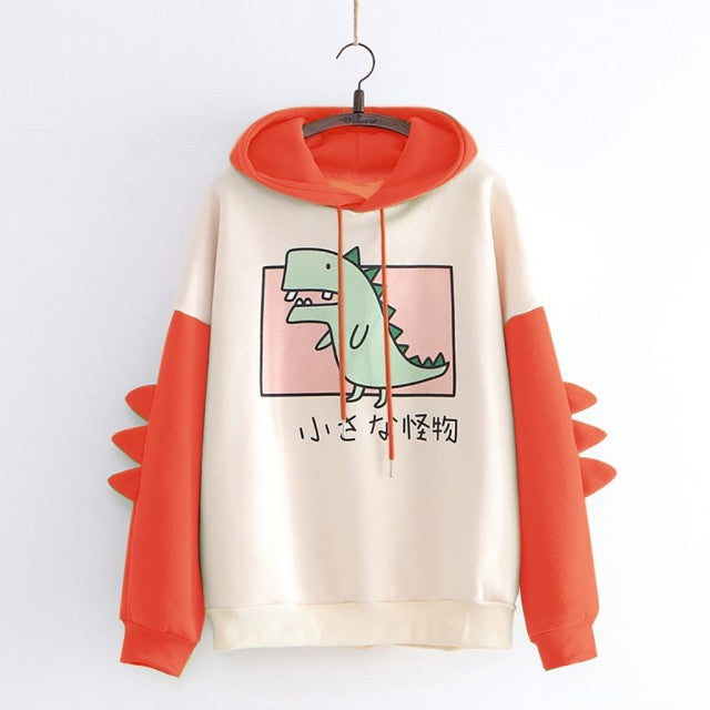 Hoodies Women Fashion Splice Dinosaur Print Sweatshirt Tops Casual Long Sleeve kawaii Clothes ropa mujer толстовка женская топ