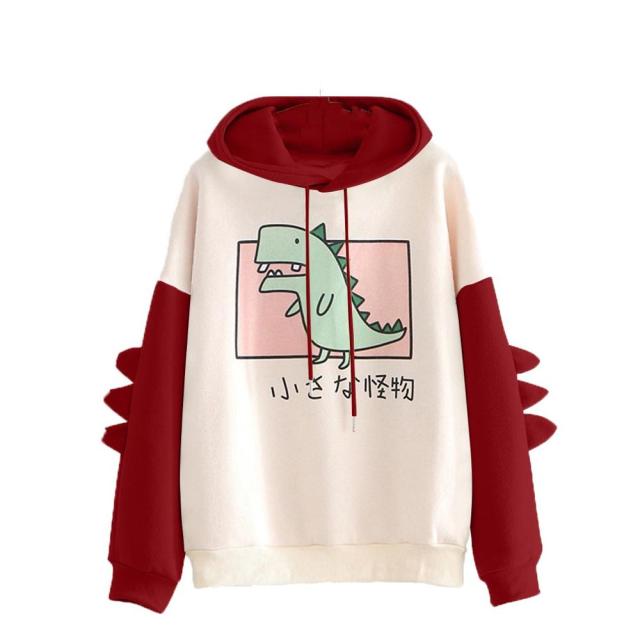 Hoodies Women Fashion Splice Dinosaur Print Sweatshirt Tops Casual Long Sleeve kawaii Clothes ropa mujer толстовка женская топ