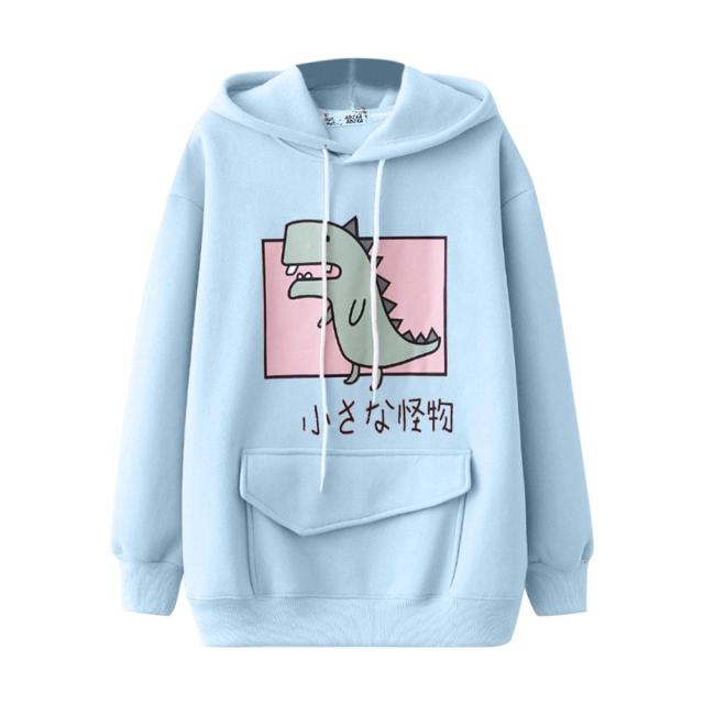 Hoodies Women Fashion Splice Dinosaur Print Sweatshirt Tops Casual Long Sleeve kawaii Clothes ropa mujer толстовка женская топ