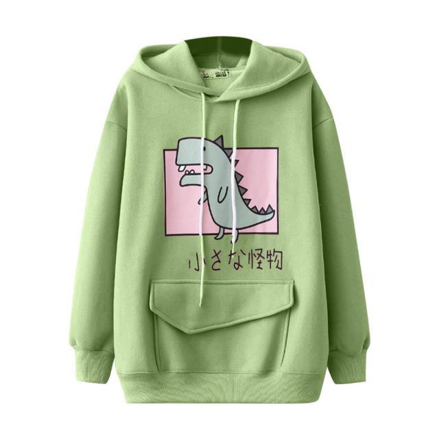 Hoodies Women Fashion Splice Dinosaur Print Sweatshirt Tops Casual Long Sleeve kawaii Clothes ropa mujer толстовка женская топ