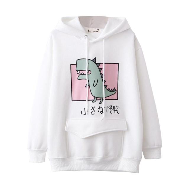 Hoodies Women Fashion Splice Dinosaur Print Sweatshirt Tops Casual Long Sleeve kawaii Clothes ropa mujer толстовка женская топ