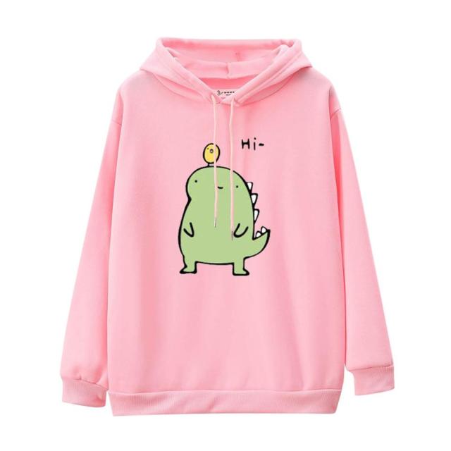 Hoodies Women Fashion Splice Dinosaur Print Sweatshirt Tops Casual Long Sleeve kawaii Clothes ropa mujer толстовка женская топ