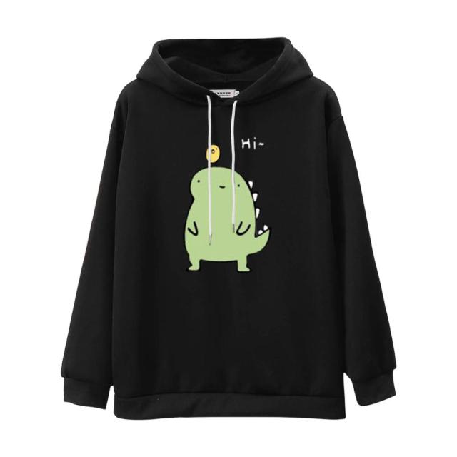 Hoodies Women Fashion Splice Dinosaur Print Sweatshirt Tops Casual Long Sleeve kawaii Clothes ropa mujer толстовка женская топ