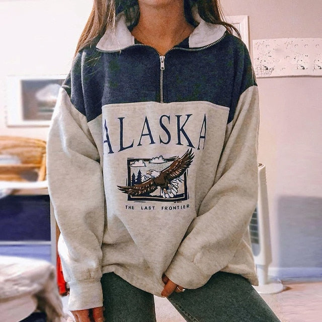 Vintage Zip Up Women Sweatshirt