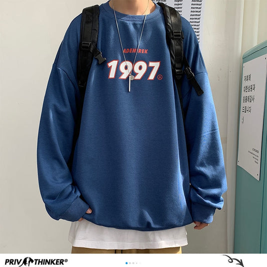 Privathinker Spring Men Casual Sweatshirts Harajuku 1997 Printed Men Oversized Hoodies 2021 Korean Man Casual Loose Pullovers