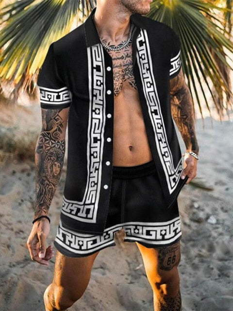 NEW Men Hawaiian Sets Printing 2021 Summer Short Sleeve Button Shirt Beach Shorts Streetwear Casual Mens Suit 2 Pieces INCERUN