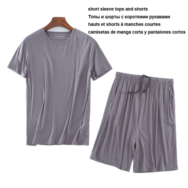 Plus Size 8XL 150KG Long Sleeve Men Pajamas Sets Solid Color O Neck Summer  Autumn Modal Home Wear Large Top and Pants