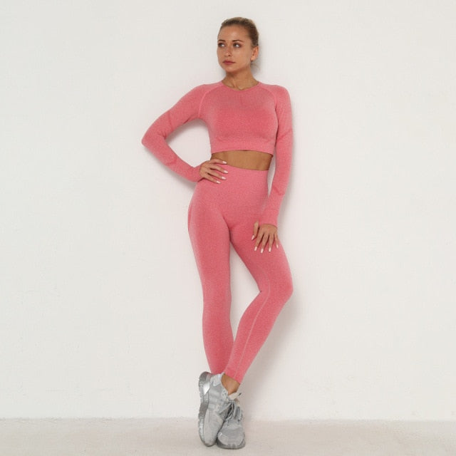 Women's Sets Skinny Tracksuit Breathable Bra Long Sleeve Top Seamless Outfits High Waist Push Up Leggings Gym Clothes Sport Suit