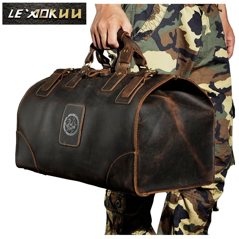 Men Genuine Leather Large Capacity Vintage Duffle Bag